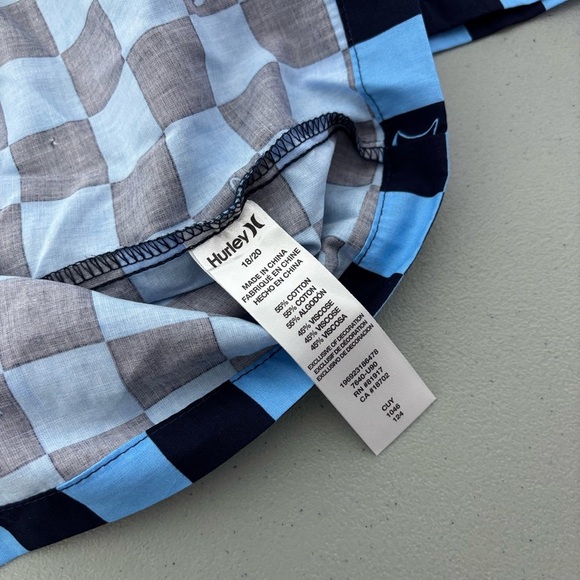 Hurley NWT Boys XL 18/20 Button Front Shirt Checkered Skater Skull NEW Blue - Picture 5 of 7